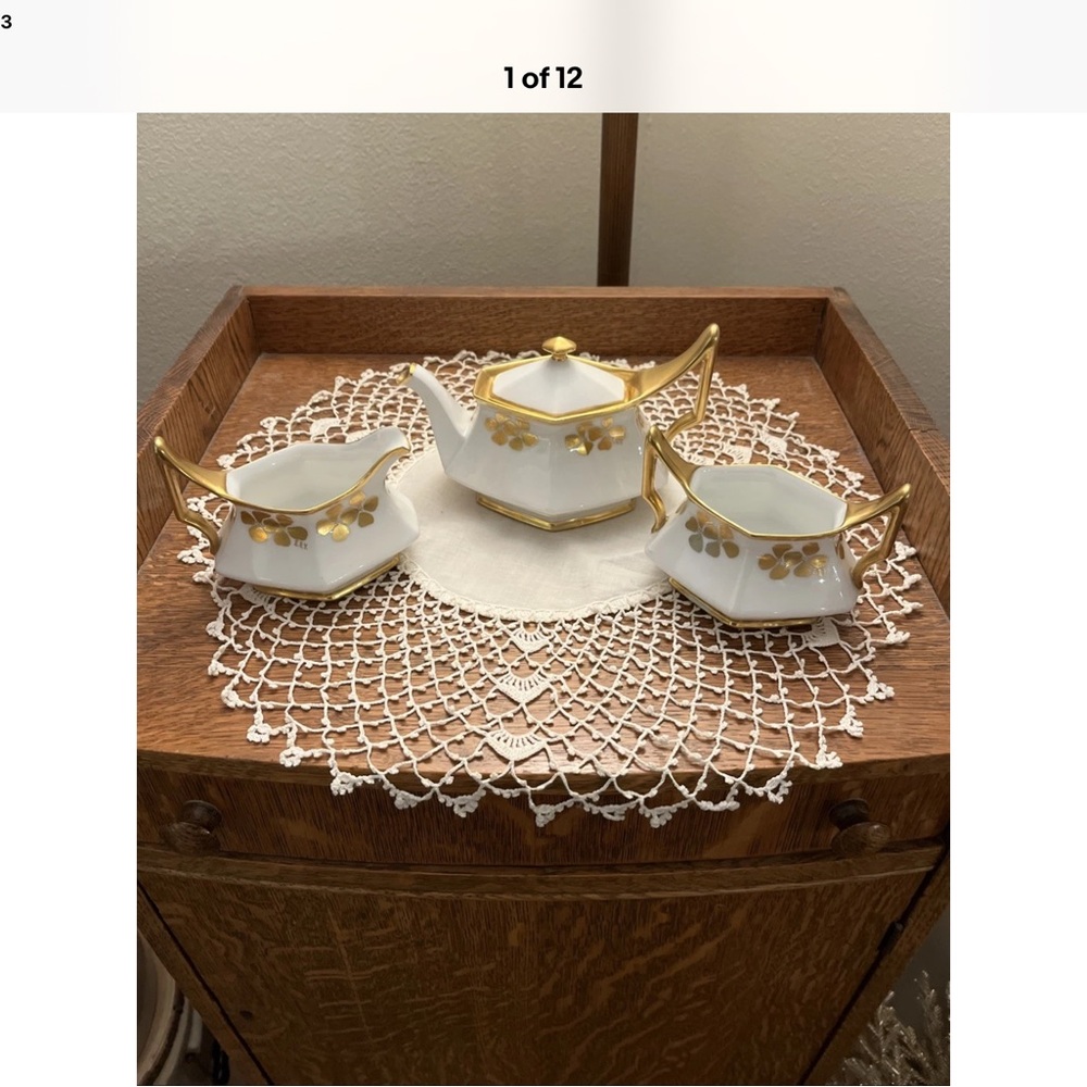 T&V Limoges France china, Gold and White Tea Set